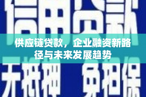 稷山供应链贷款，企业融资新路径与未来发展趋势